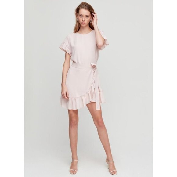 Aritzia Wilfred Periwinkle Ninette Ruffled short sleeve mini wrap dress size S - Picture 7 of 16